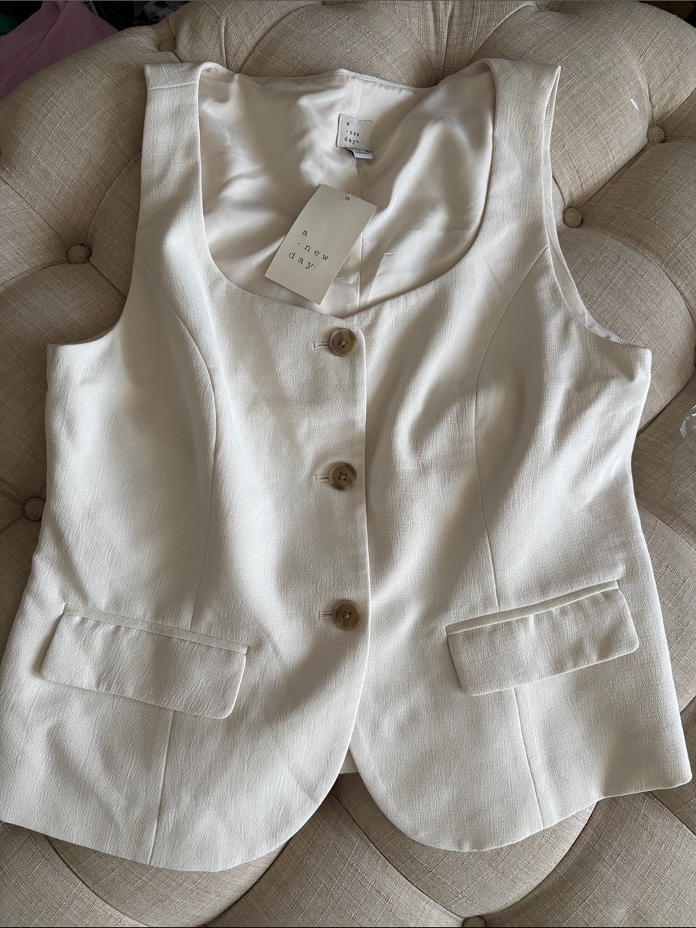 a new day Cream Button-Front Tailored Vest
